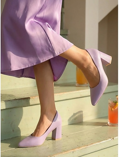  Eleganta lavendellila pumps för kvinnor - bekväma spetsiga blockklackar för vardagskontor, business casual &vår-/sommarkläder