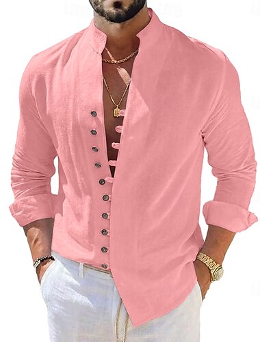  Homme Chemise Chemise en lin Chemise d'été Chemise Décontractée Chemise Boutonnée Uni Occasionnel Quotidien Bleu Noir Blanche Rose Claire manche longue Col mandarin Été Printemps & Automne Vêtement