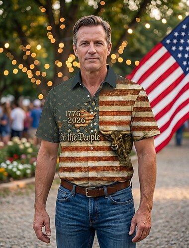  Bluse / Skjorte Geometrisk Uavhengighetsdagen Retro / vintage 1970erne Korte ermer til Herre Voksne for 4. juli Fest Uavhengighetsdagen