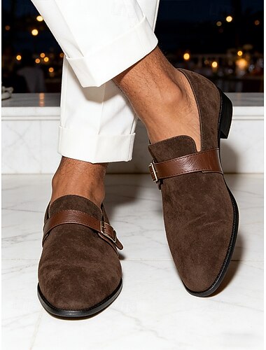  Herre semskede loafers med munkestropper i klassisk slip-on-stil for kvelder på feriesteder, cocktailer ved solnedgang, bryllup ved stranden, høytidsmiddager og luksuriøs ferie, smart avslappet stil