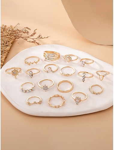  Damesringenset in bohemian stijl van legering, diverse designs, goudkleurige afwerking, perfect voor dagelijks gebruik, vakantie en reizen.