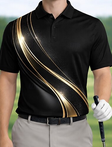  Men's Golf Line Sports Polo Shirts Short Sleeve Polo Shirts Collared Shirts Casual Athleisure Buttons Summer Spring Blue Black Red