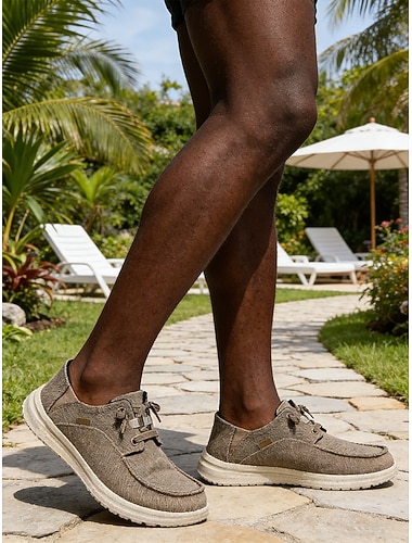  herresko i kanvas – pustende loafers med snøring for reiser, turgåing og friluftsliv