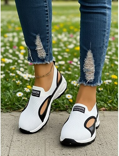  Sneakers slip-on da donna bianche traspiranti in mesh: scarpe da passeggio leggere con intagli e suola antiscivolo ammortizzata, comode scarpe casual per attività all'aperto, viaggi, spiaggia e per