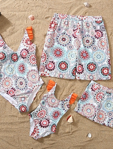  Famiglia Pantaloni Tuta Floreale Casuale Stampato Azzurro cielo Senza Maniche Attivo Abiti coordinati