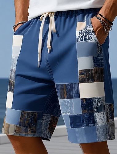  Herren Farbblock Patchwork Karo / Karomuster Badehosen Badeshorts Boardshorts Mittlere Taille Modisch lässig Outdoor Urlaub Alltagskleidung Seitentaschen Netzfutter Elastischer Kordelzug in der Taille