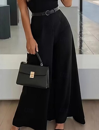  Dames Broek Pakken Zomerbroek Vakantie Modieus Casual / Dagelijks Volledige lengte Hoge taille Effen Vetoketju Zak Breed Been Comfort Zacht Ademend Inelastisch Streetwear Strand Feestdagen Zwart Rood