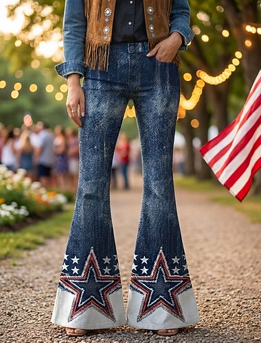  250° anniversario USA Retrò Vintage Anni '70 Pantaloni Pantaloni a zampa d'elefante Hippie Disco Vita alta Costume Per donna Mascherata 4 Luglio Feste Giorno dell'Indipendenza Adulti Pantaloni