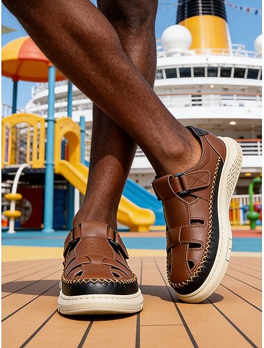  Brune slip-on-sko i skinn for menn – fritidssko for øy- og cruiseturer, for reiser, feriesteder og sommereventyr