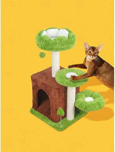  Søt kloretre til katteleilighet med møbler og fullt innpakkede klorestativer i sisal