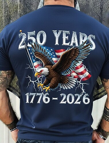  4. Juli 2026 250. Memorialtag Herren 3D-Druck US-Flagge Crew-Neck Kurzarm T-Shirt Alltag Straße