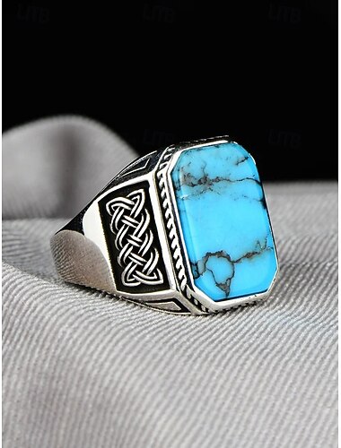  Vintage boho herenring van turquoise legering, verkrijgbaar in verschillende maten, een opvallend sieraad voor strandvakanties, reizen en dagelijks gebruik.