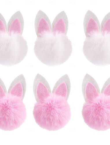  6/10 szt. wypełniaczy do koszyków wielkanocnych, pomponów w kształcie uszu króliczka wielkanocnego, różowo-białych akcesoriów w kształcie uszu króliczka dla dziewczynek, uroczych małych pluszaków,
