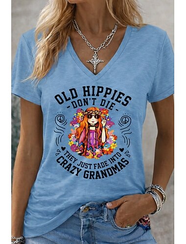  Dames T-shirt met grappige citaten, stijlvol, klassiek, casual, korte mouwen, V-hals, normale tops, dagelijks, uitgaan, weekend, blauw, wit, rood, wit, zomer, lente, herfst