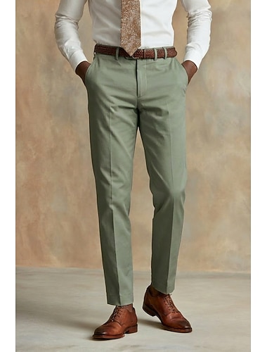  Herren Baumwolle Leinen Anzughose Lässig Geschäft Elegant Formell Blau Grau Schwarz Meeresblau Einfarbig Schmale Passform Lang Unelastisch