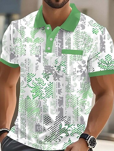  Ανδρικά Αφηρημένο Γεωμτερικό Μπλουζάκια πόλο Κοντομάνικο Μπλουζάκια πόλο Πουκάμισα με γιακά Καθημερινό ΕΞΩΤΕΡΙΚΟΥ ΧΩΡΟΥ Ένδυση γυμναστικής και άθλησης Καθημερινά Ρούχα 3D εκτύπωση Κουμπιά