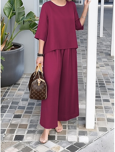  Per donna Misto cotone Set di biancheria in cotone Set di Pantaloni Mezza Manica Girocollo Semplice Patchwork Elegante Moda Streetwear Casuale Quotidiano All'aperto Nero Bianco Rosa Estate