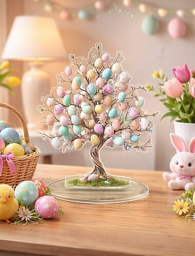  Árvore de Páscoa plana em acrílico 2D para decoração de mesa, enfeite colorido de árvore de Páscoa para casa ou escritório, peça central para as festas de primavera, presente criativo de Páscoa para crianças e professores.
