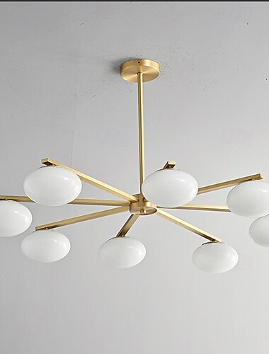  6/8-lichts gouden bolvormige sputnik kroonluchter, mid-century modern bolvormige hanglamp, geborsteld messing kroonluchterarmatuur, plafondmontage kroonluchterarmatuur met melkwitte glazen bol