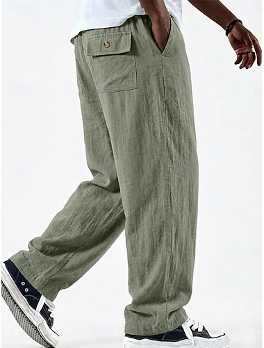  Herren Leinenhosen Hose Sommerhose Baggy-Hosen Tasche Elastischer Bund Gerader Schnitt Einfarbig Einfach Komfort Bequem Volle Länge Lässig Täglich Ferien Urlaub Mode Blau Schwarz Unelastisch