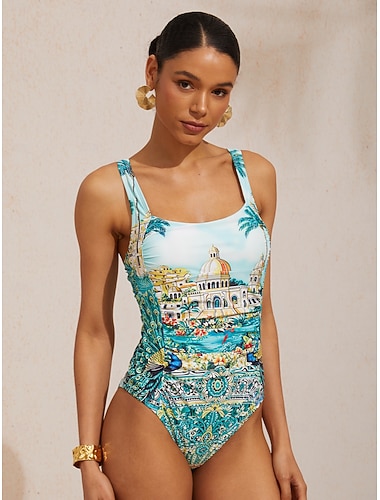  Baleareninseln blauer Stretch-Einteiler-Badeanzug