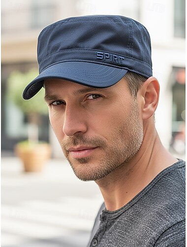  כובע שטוח קל משקל לגברים מפוליאסטר - גודל מתכוונן, צבעים מרובים, מושלם לחופשות קז'ואליות, ספורט חוץ וללבוש יומיומי