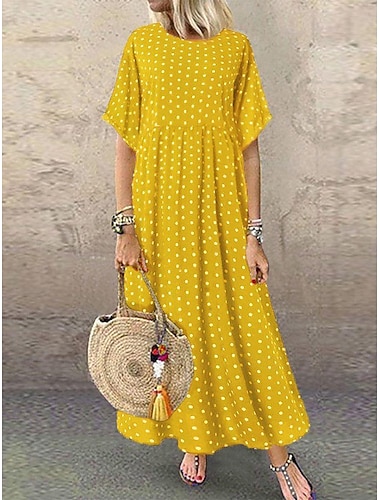  Per donna Abito Midi Vestito Casual Vestito T-Shirt Abito a trapezio Elegante Moda Moderno All'aperto Vacanza Uscire Vestibilità regolare A Pois Manica Corta Girocollo Blu Giallo Rosa Verde Estate