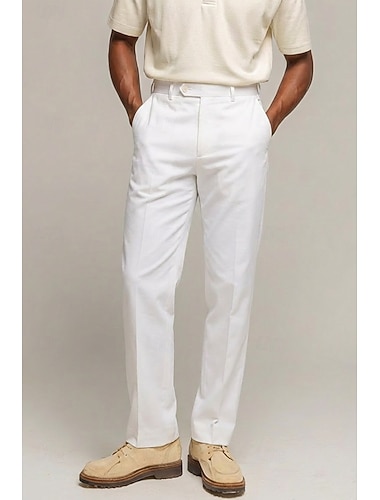  Pour des hommes Coton Lin Dress Pants works Pantalon décontracté Quotidien Formel Élégant Classique Occasionnel Noir Blanche Marine foncé Printemps & Été Pantalon Couleur Unie Coupe régulière Long