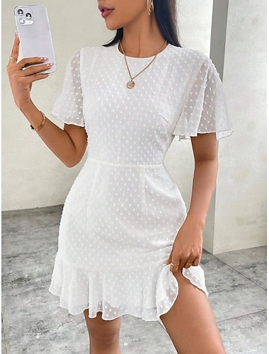  Damen Minikleid Weißes Kleid Freizeitkleid Elegant Mode Modern Outdoor Urlaub Ausgehen Normale Passform Einfach Kurzarm Rundhalsausschnitt Schwarz Weiß Grün Sommer Frühling