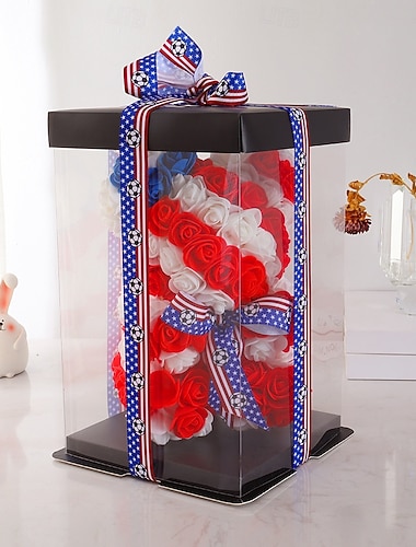  Orsetto di peluche con rose artificiali da 25 cm per la partita dei Mondiali di calcio estivi, regalo a forma di orsetto con rose artificiali per tifosi di calcio, matrimoni, festa della mamma,