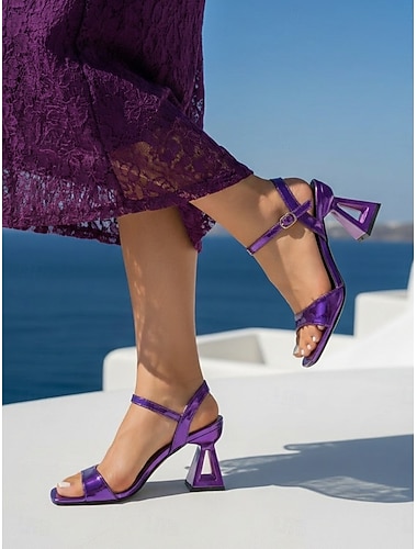  Sandales habillées élégantes pour femmes en similicuir verni violet - escarpins sexy à lacets et bout ouvert, parfaits pour les dîners de croisière de luxe et les soirées sur yacht. &événements de