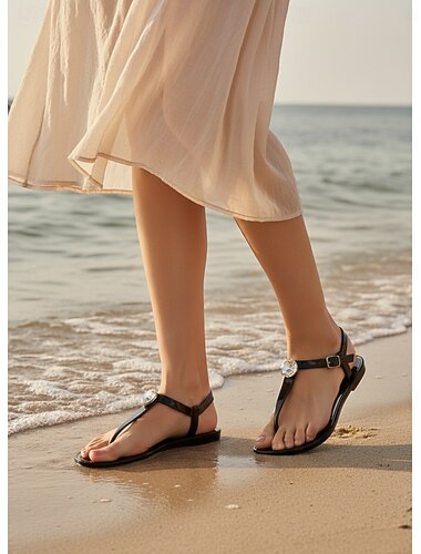  Elegante zwarte jelly sandalen voor dames - waterdichte teenslippers met T-bandje en sprankelende strass-accenten, perfect voor strandvakanties en uitstapjes naar badplaatsen. &zomerse dagelijkse