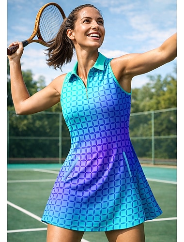  Damskie Geometryczny Sukienka sportowa Sukienka polo do tenisa Bez rękawów Quarter Zip Elastyczny Odvádí pot Oddychający Siatkówka Bransoletka tenisowa Golf Wieczorne Wysoki Sukienka Wielokolorowy