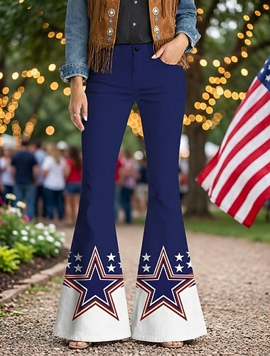  250. rocznica USA Retro / vintage 1970 Spodnie Spodnie z dzwonkiem Hipisowskie Dyskoteka Wysoka talia Strój na bal maskowy Damskie Bal maskowy 4 lipca Impreza Dzień Niepodległości Dla dorosłych