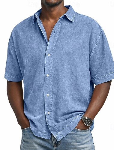  Herren Hemd Freizeithemd Knopfhemd Hemd aus 100 % Baumwolle in Säurewaschung Acid-Wash-Shirt Schwarz Rosa Marineblau Purpur Grün Kurzarm Einfach Hemdkragen Lässig Täglich Bekleidung Elegant Mode
