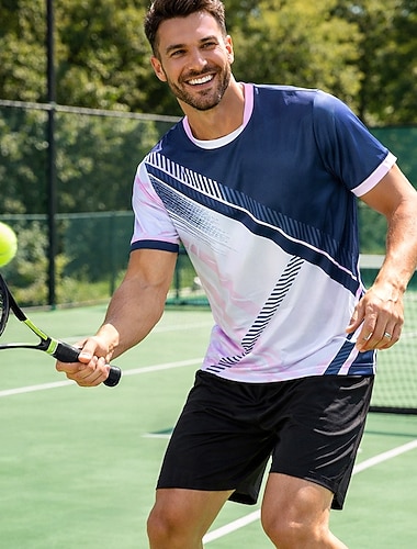  Męskie Kolorowy blok Zestaw sportowy Koszule i spodenki Zestaw tenisowy Krótki rękaw 2-częściowa Szybkie wysychanie Elastyczny Odprowadza wilgoć Oddychający Bransoletka tenisowa Buty golfowe Pikle