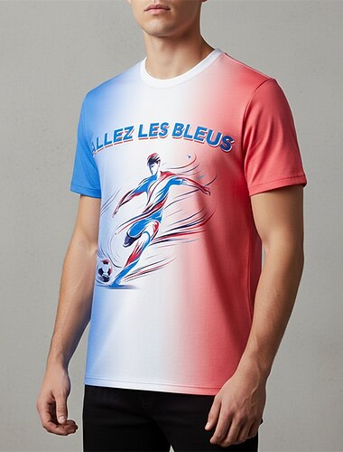  Fußball-Weltmeisterschaft 2026 Outfits Sportbekleidung Grafisches T-Stück American Football Französischer Fußballfan Patriotisch T-Shirt Ärmel für Unisex Erwachsene 3D-Druck  für Party Sport im Freien