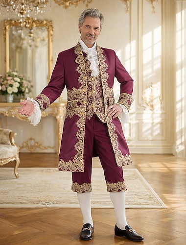  Rétro Vintage Rococo Mi-long Pantalon Veste Faux cols Prince Gentleman Noble Déguisement Homme Halloween Carnaval Mascarade Foire de la Renaissance Soirée à thème rétro Adulte Manteau Gilet Pantalon