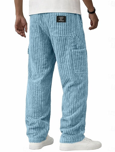  Herren Hose Cordhose Winterhose Freizeithose Baggy-Hosen Kordelzug Mehrere Taschen Gerader Schnitt Einfarbig Komfort Volle Länge Lässig Täglich Outdoor Mode Streetwear Weiß Marineblau Mikroelastisch