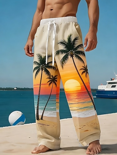  Per uomo Albero di Cocco Natura e paesaggi Piante Tropicali Pantaloni Pantaloni casual Pantaloni Larghi Misura del girovita medio Hawaiano All'aperto Vacanza Abbigliamento mare Coulisse elastica in