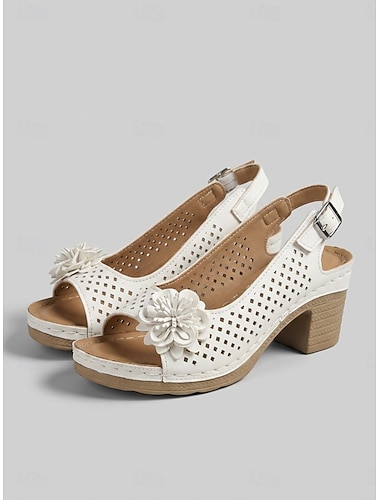  Sandales à bride arrière à découpes florales pour femmes – Sandales d'été confortables à talons épais pour une tenue décontractée ou une fête en plein air