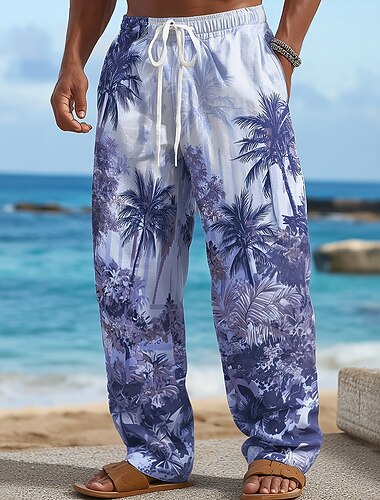  Homme Cocotier Dégradé de Couleur Plantes Tropicales Pantalons Pantalons Amples Pantalon décontracté Taille Moyenne Hawaïen Extérieur Vacances Tenue de plage Taille élastique avec cordon de serrage