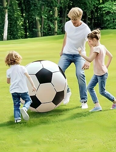  Großer aufblasbarer Fußball – extra groß, aus dickem, strapazierfähigem PVC, tragbar für Strand und Pool &Wasserspielzeug, lustiger aufblasbarer Ball für draußen – perfekt für sommerliche