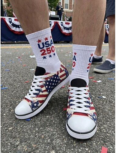  أحذية رياضية رجالية وطنية - تصميم مطبوع عليه علم بنجوم وخطوط، مناسبة للمسيرات، وعيد الاستقلال الأمريكي (4 يوليو)، والذكرى السنوية الـ 250 لتأسيس الولايات المتحدة الأمريكية، والاحتفالات غير الرسمية.