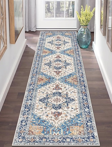  persisk etnisk stil korridormatta konstkashmir slitstark halkfri sängmatta för sovrummet lätt att rengöra vardagsrumsmatta
