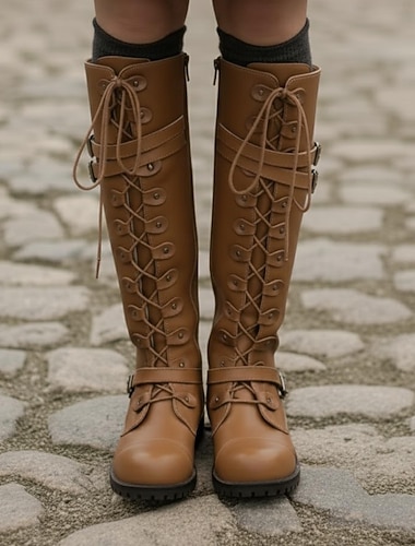  Médiéval Renaissance Steampunk Bottes Chevalier Celtique Déguisement Femmes Halloween Carnaval Performance LARP Foire de la Renaissance Adulte Chaussures