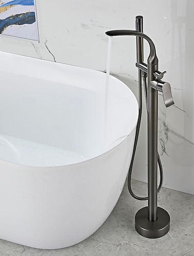  klassisk frittstående badekarskran dobbelthåndtak gulvmontert badekarpåfylling messing frittstående badekarskraner med hånddusj og 360° svingbar tut