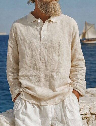  בגדי ריקוד גברים חולצת פשתן חולצות פולו קזו'אל עבודה דש צווארון פולו מצולע שרוולים קצרים בסיסי מודרני אחיד כפתורים הִתקָרְרוּת אביב קיץ קיץ אביב פול אודם כחול נייבי סגול תלתן משמש חולצת פשתן