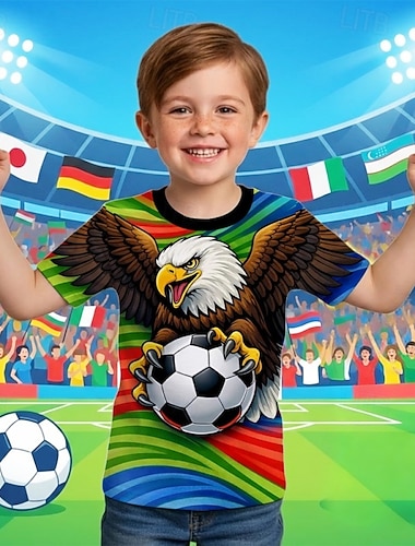  Jungen 3D Grafik Fußball Fußball-T-Shirts T-Shirt Kurzarm 3D-Druck Sommer Frühling Sport Mode Streetwear Kinder 4-12 Jahre Rundhalsausschnitt Lässig Täglich Outdoor Normale Passform