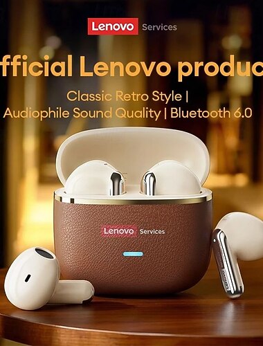  Écouteurs sans fil Lenovo, dotés d'une puce Bluetooth 6.0, d'un étui de chargement, d'une autonomie de 30 h, d'un son spatial immersif à 360° avec son panoramique 3D, intra-auriculaires pour les jeux,